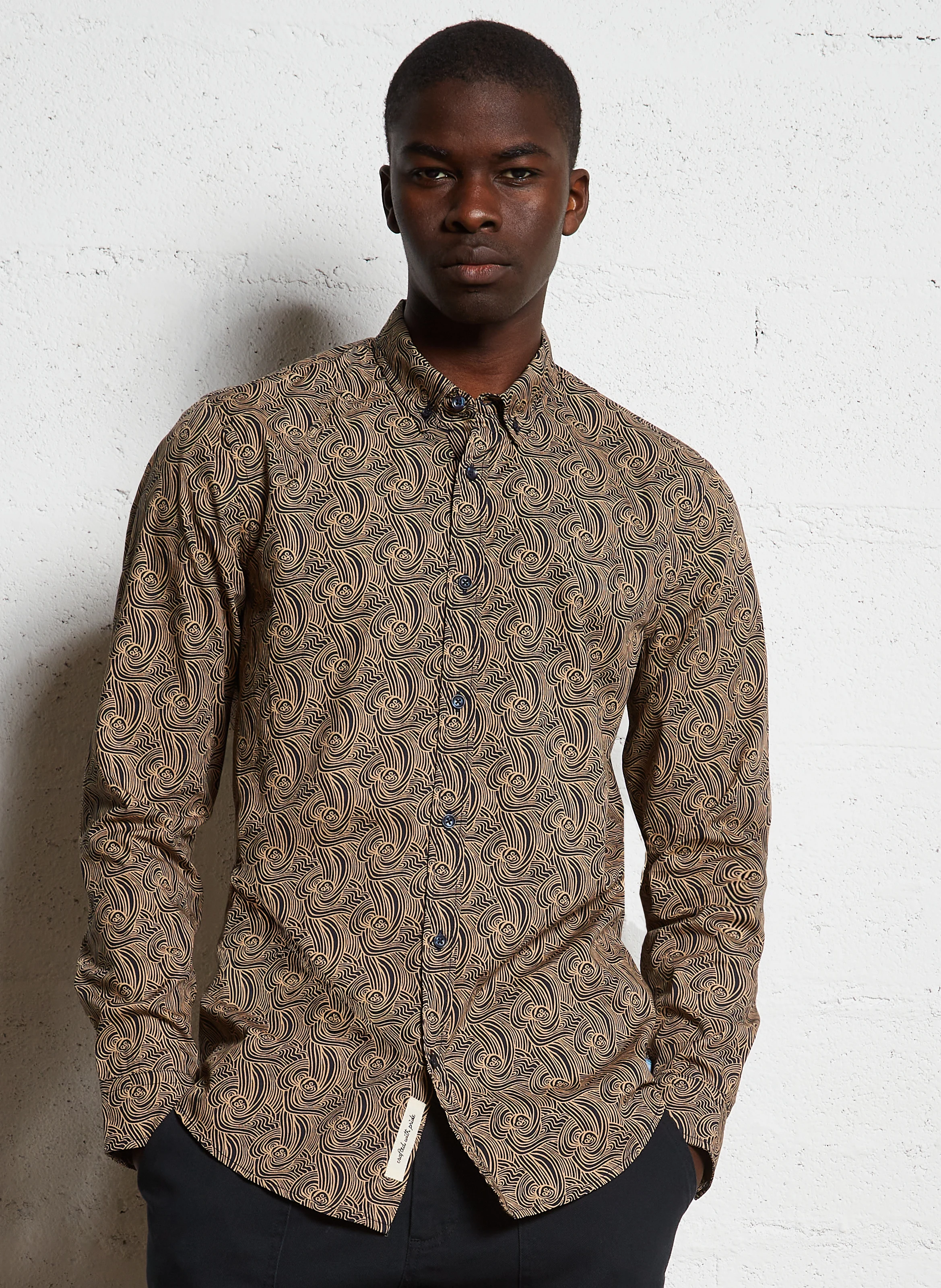 Chemise droite imprimée en coton | Beige