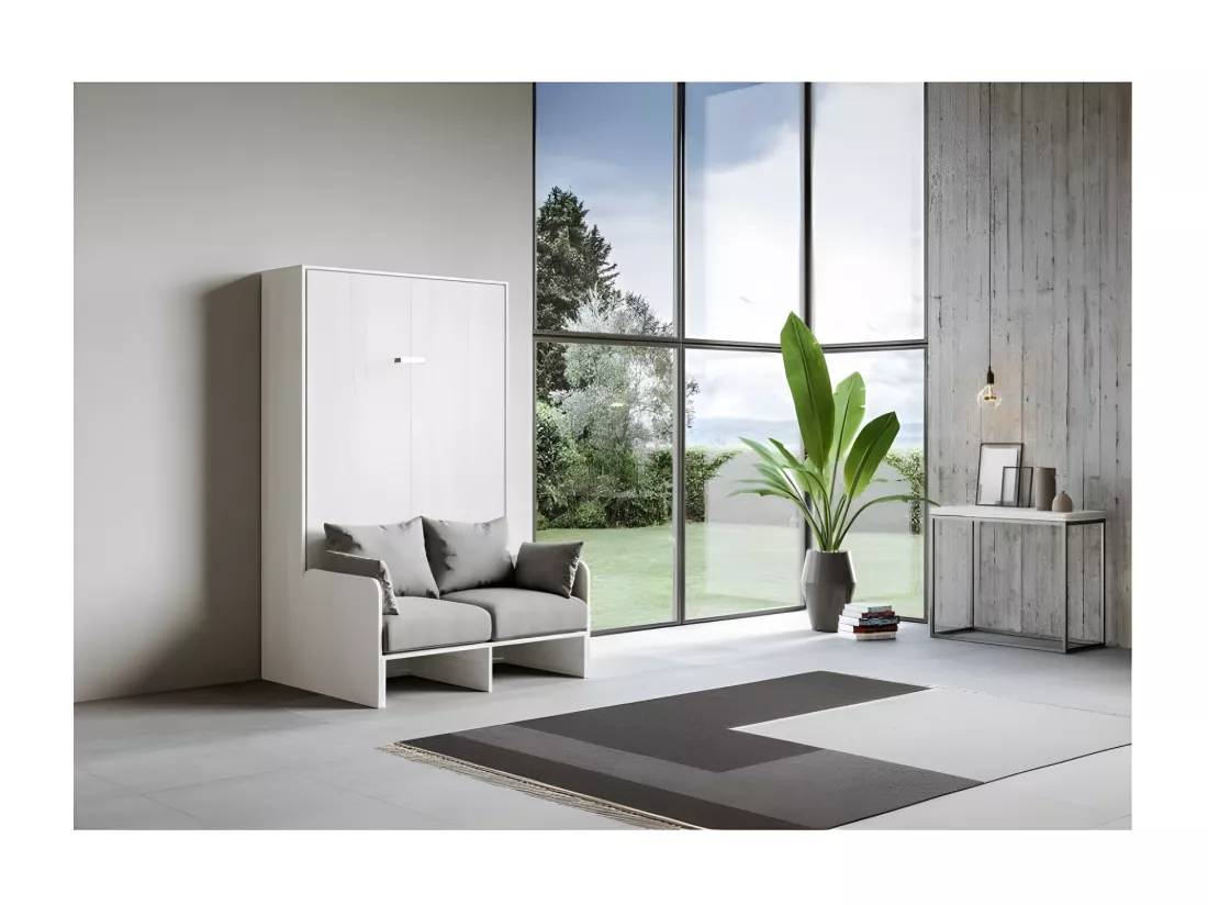 Lit escamotable vertical blanc avec canapé tissu Bounto 160x190 de tissu-Canapé 12