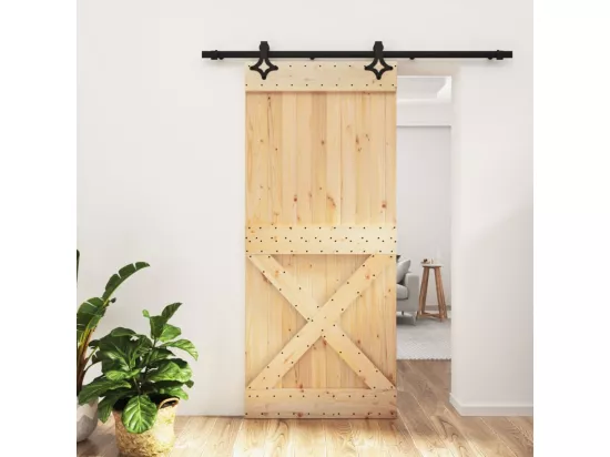 Porte coulissante et kit de quincaillerie 90x210 cm pin massif