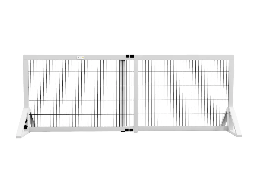 Barrière de sécurité pour chien barrière de protection à 2 panneaux largeur réglable 101-181 cm en bois acier blanc