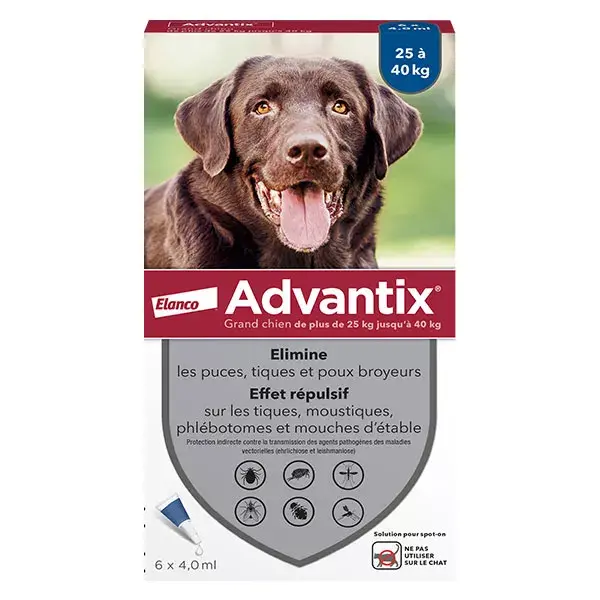 Advantix Solução para Tratamento de Pulgas e Antipulgas em Cães de Grande Porte (25-40kg) - 6 pipetas