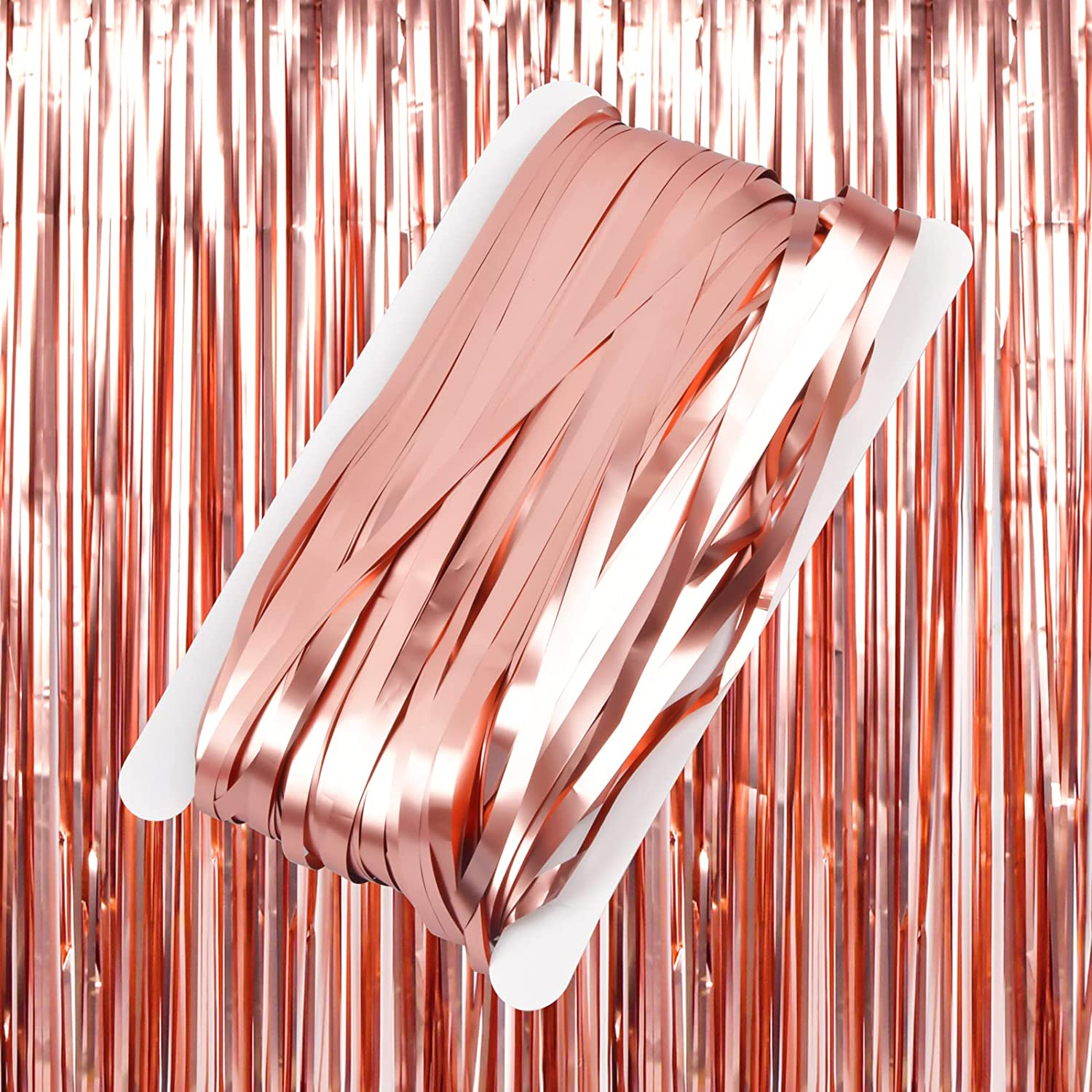 (2x1m) Party Deko Matter Lametta Vorhang Glänzender Fransen Vorhang Foto Hintergrund - Roségold
