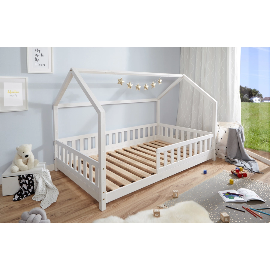 TICAA Kinderbett Hausbett Kay 100x200 Kiefer weiß Weiß