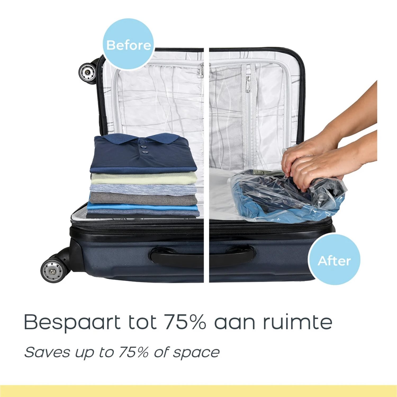 Travelbags Space Buddy Vacuümzakken Travelset 4-pcs transparant