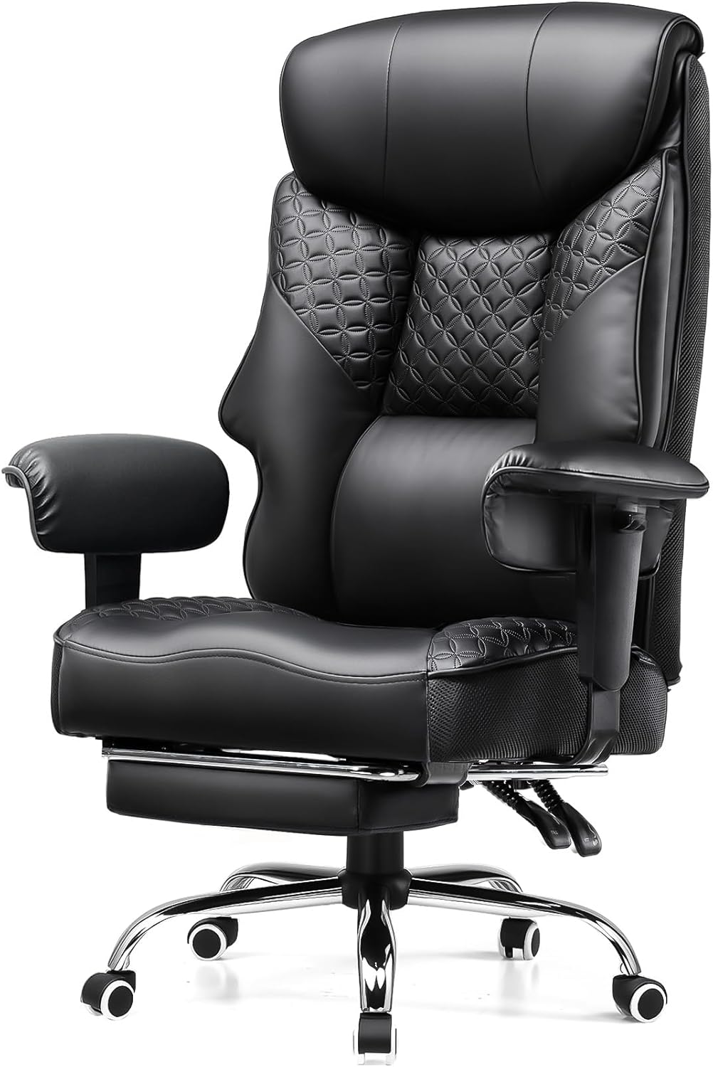 COMHOMA Gaming Stuhl für Große und Schwere Personen, ergonomischer Bürostuhl bis 180 kg, 3D Sitzkissen, verstellbar mit Fußstütze, PU-Leder, hoher Komfort für Büro & Gaming Schwarz