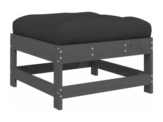 Repose-pied de jardin avec coussin gris bois de pin massif