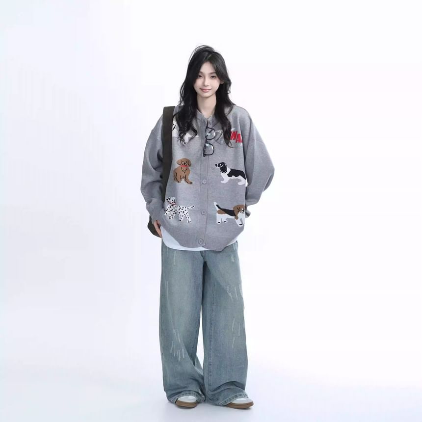 Rosesand - Hoge taille gewassen losse wijde jeans