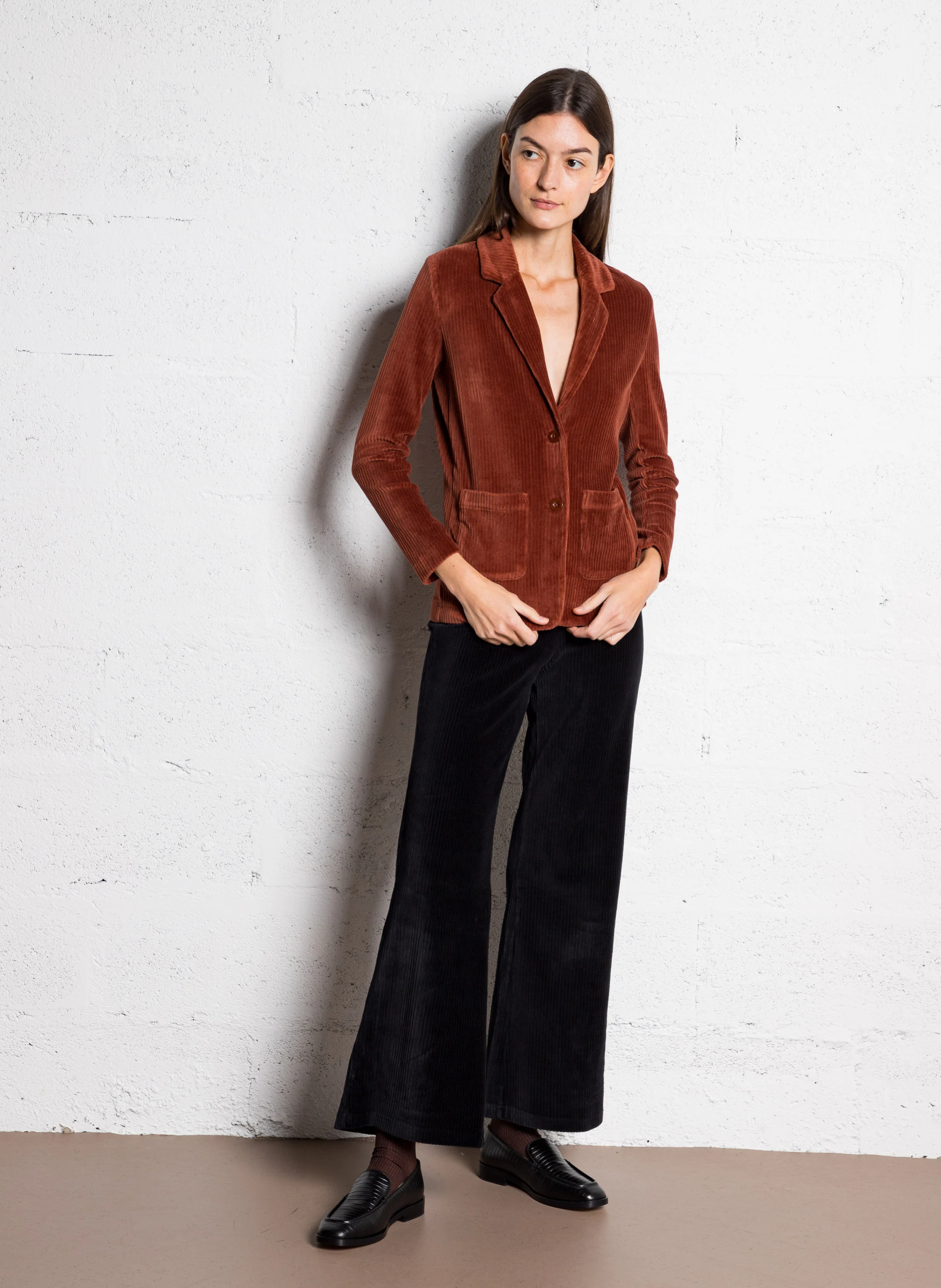 BLazer col tailleur en coton mélangé | Marron