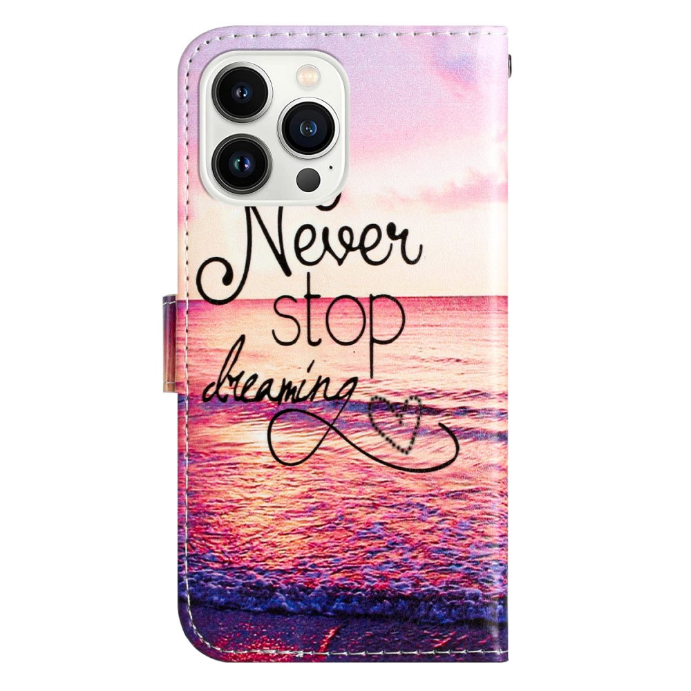 iPhone 16 Pro Leder Tasche Hülle mit Kartenfach Never Stop Dreaming
