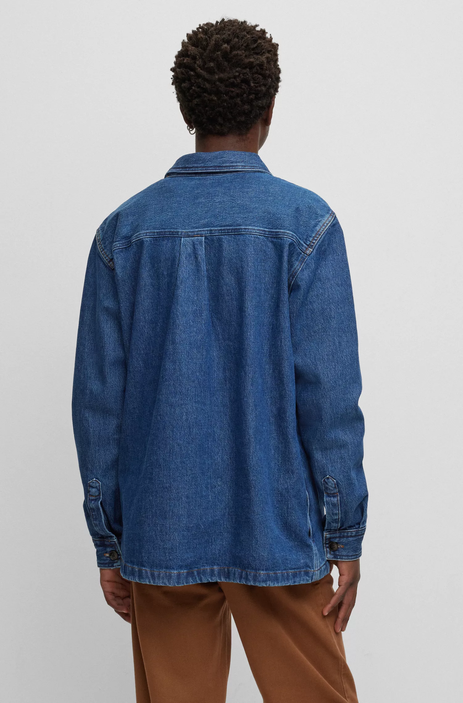 Sobretudo HUGO vermelho de modelagem oversized em denim de algodão com detalhe do logo