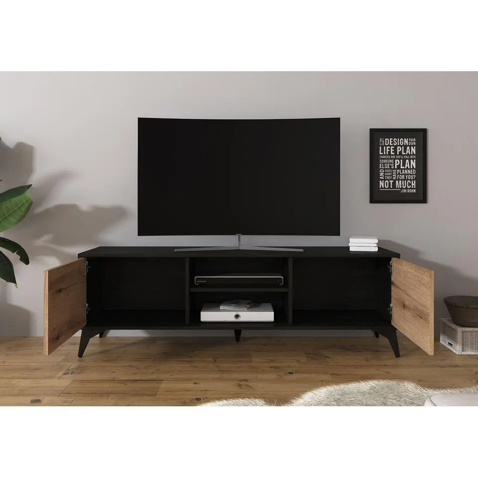 Meubella - TV-Meubel Dolores - Eiken - Zwart - 153 cm
