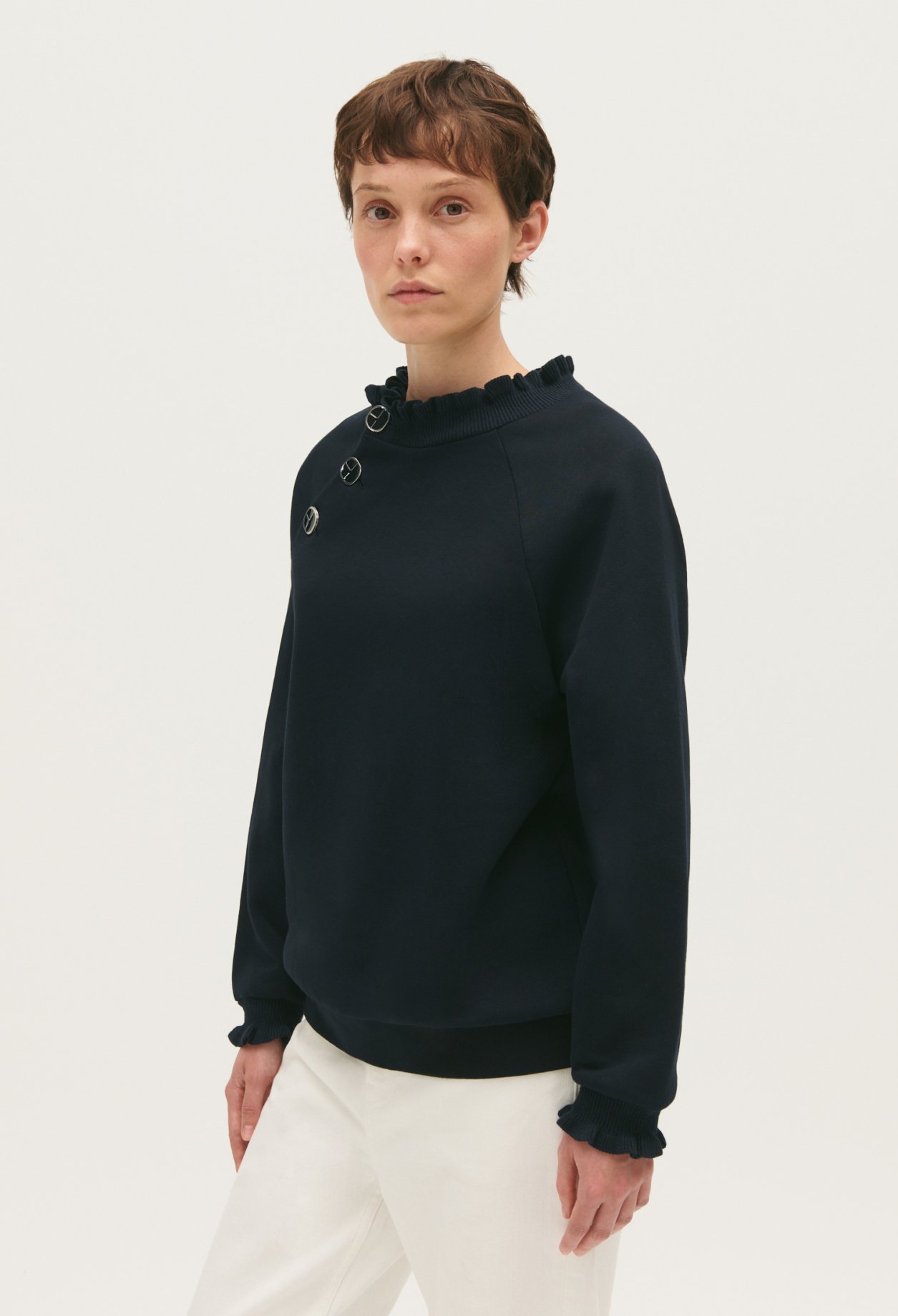 Sweatshirt col boutons marine