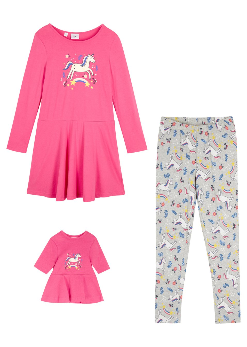 Robe en jersey + legging fille avec robe de poupée (Ens. 3 pces.)