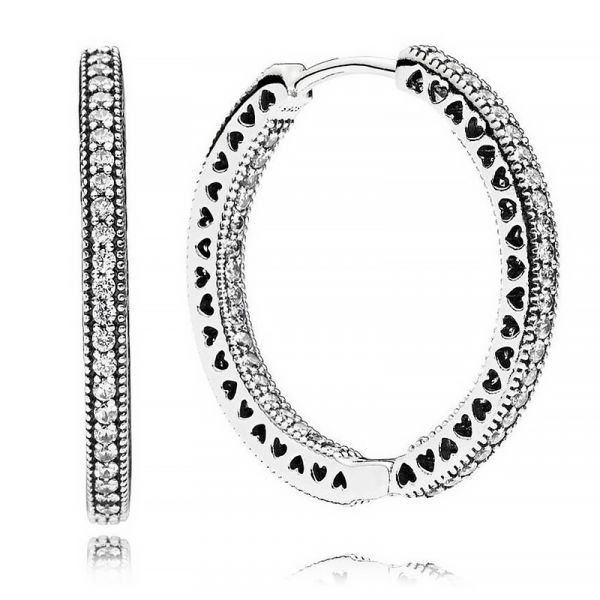 Pandora Joalheria Brincos Grandes de Argola em Prata Esterlina com Corações Pandora 296319cz