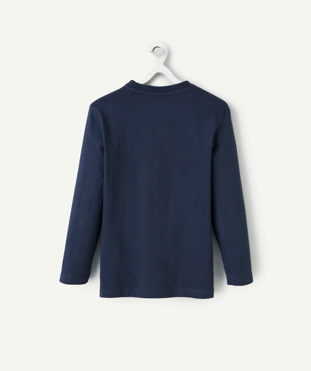 T-SHIRT MANCHES LONGUES GARÇON EN COTON BIO BLEU MARINE AVEC BRODERIES