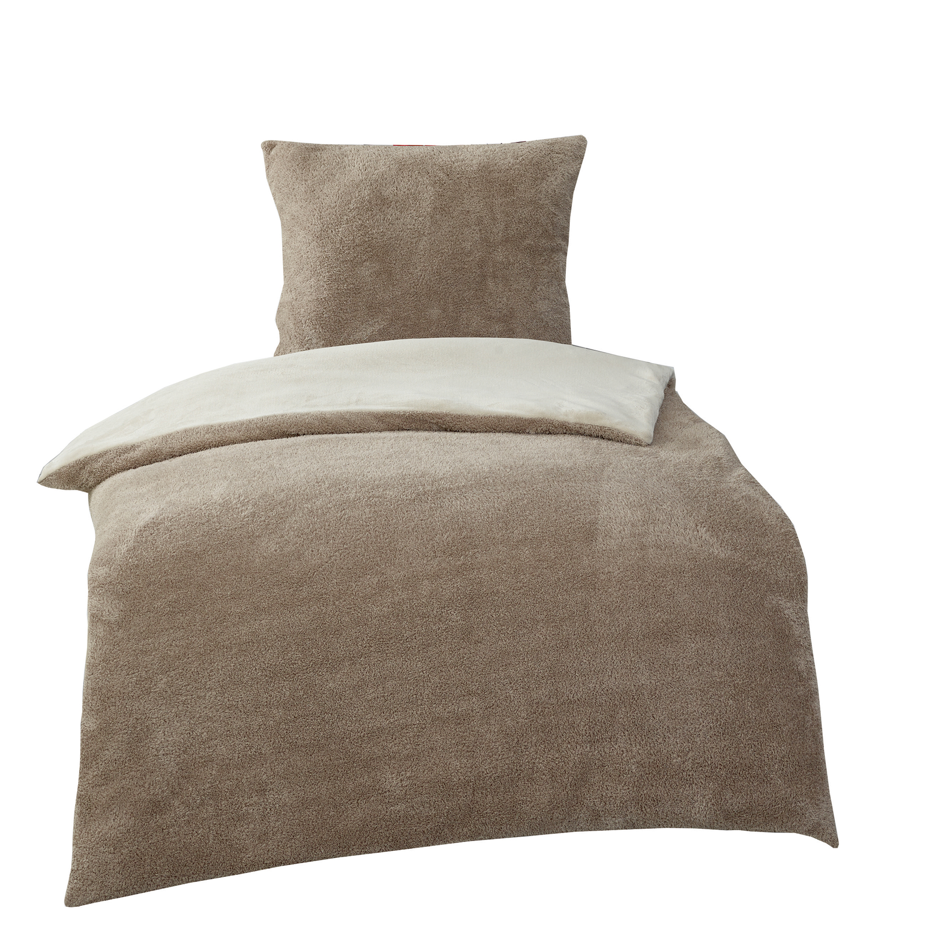 Bettwäsche - beige - 135x200 - mit Teddy-Plüsch