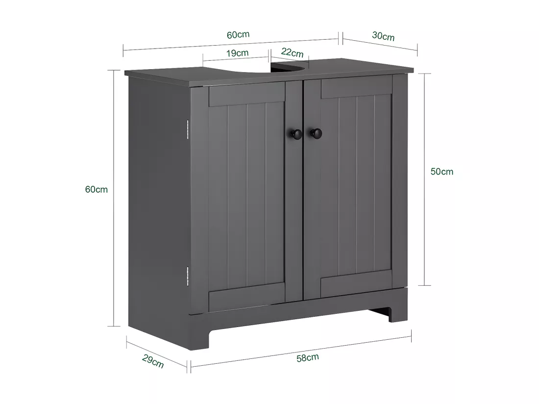 SoBuy BZR18-II-DG Meuble Sous-Lavabo à 2 étages et 2 portes meuble de rangement de salle de bain - L60cm x P30cm x H60cm