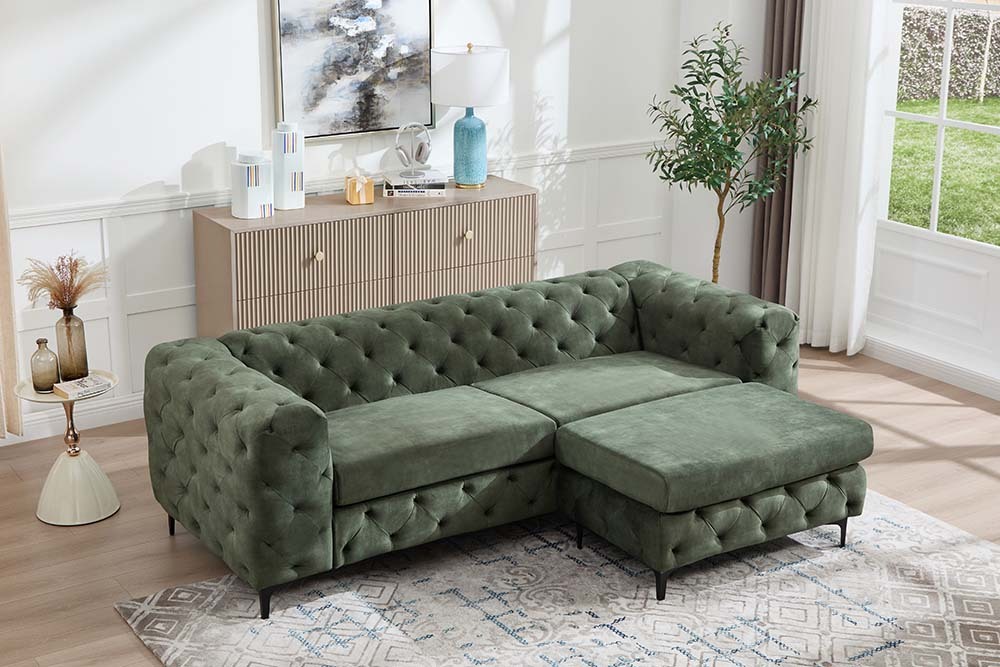 Chesterfield Sofa MODERN BAROCK 235cm grün Samt 3-Sitzer Couch Federkern