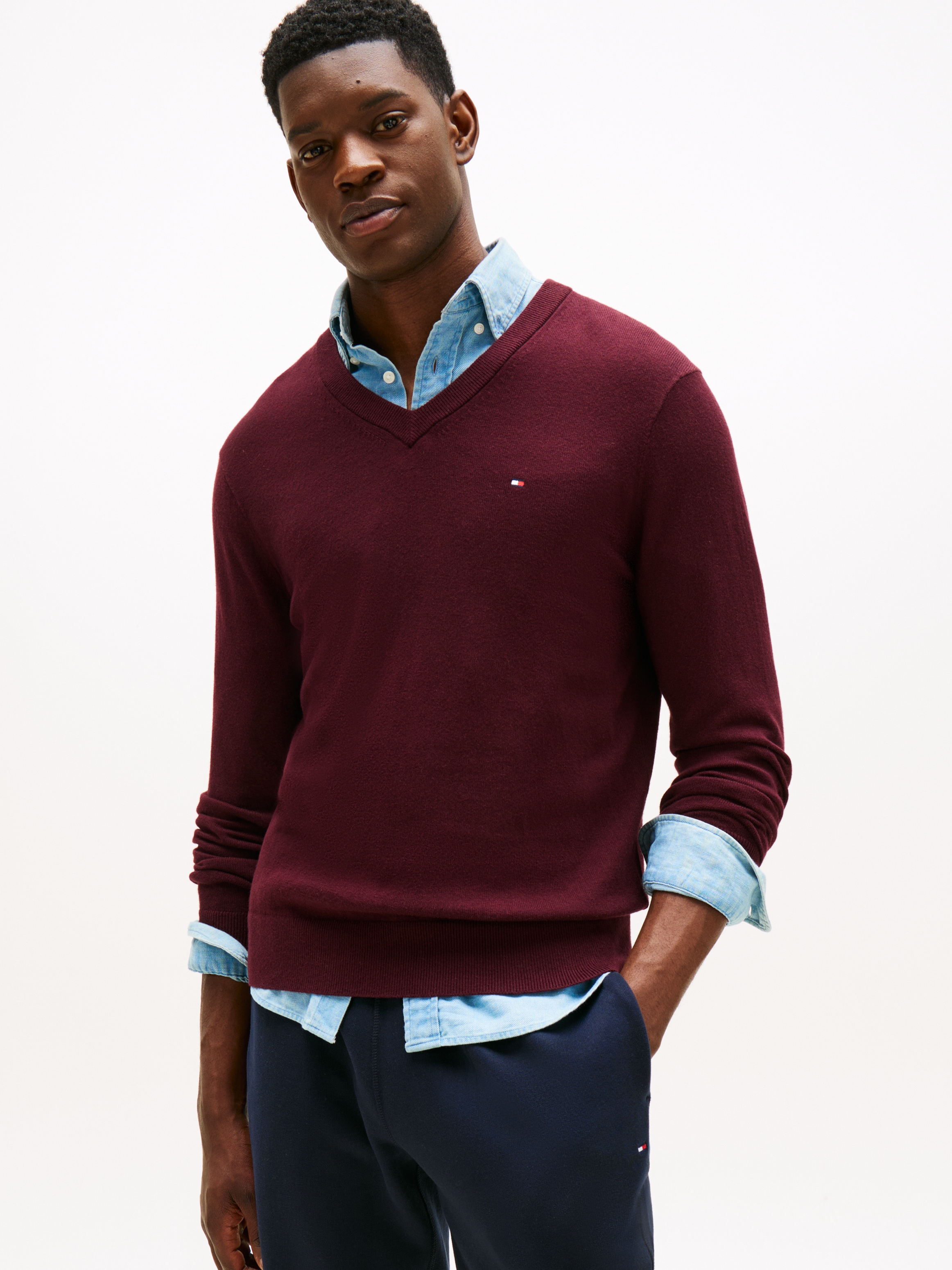 Tommy Hilfiger V-Ausschnitt-Pullover »PIMA ORG CTN CASHMERE V NECK«
