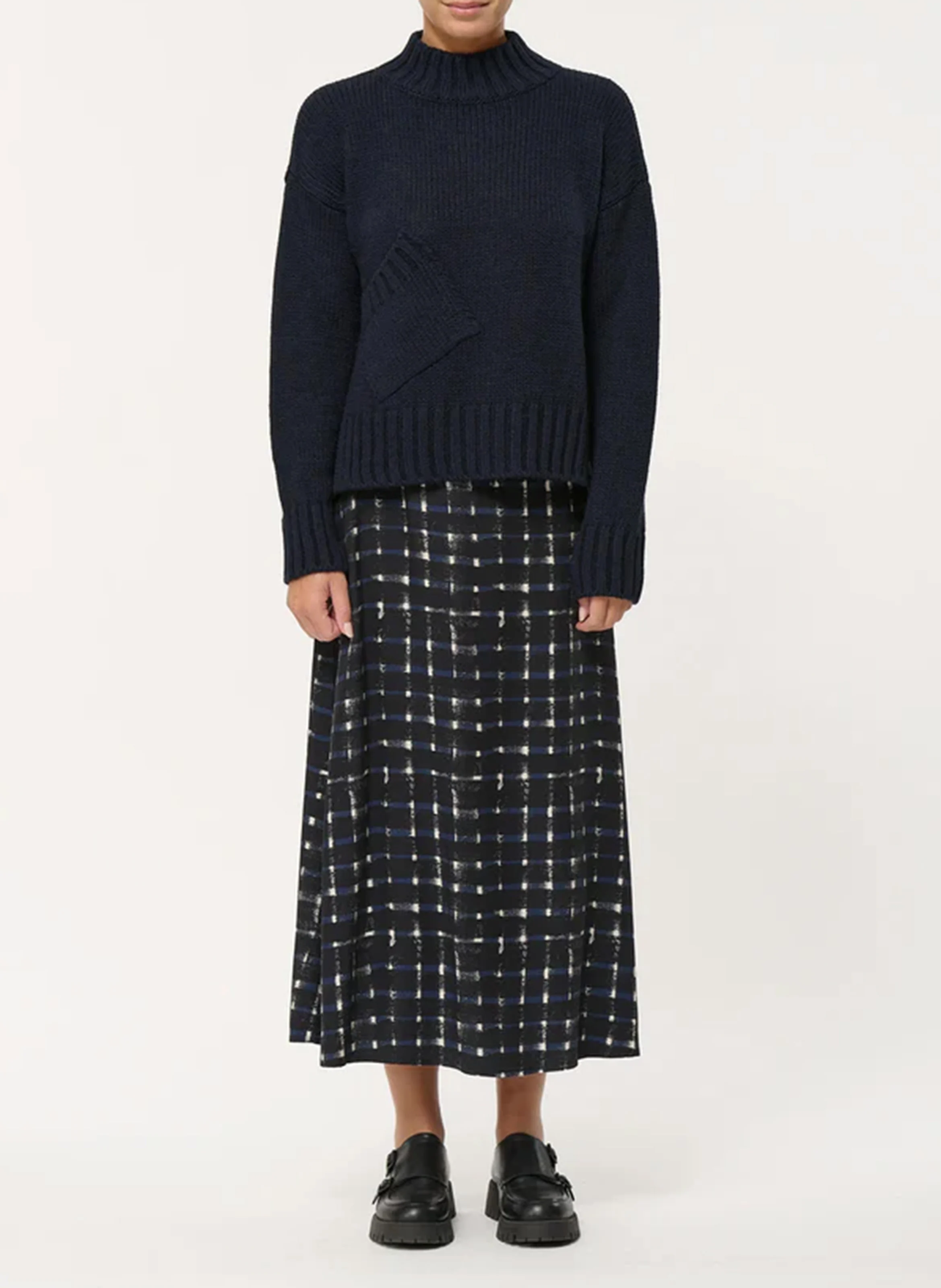 Pull ample col montant en maille mélangée | Bleu