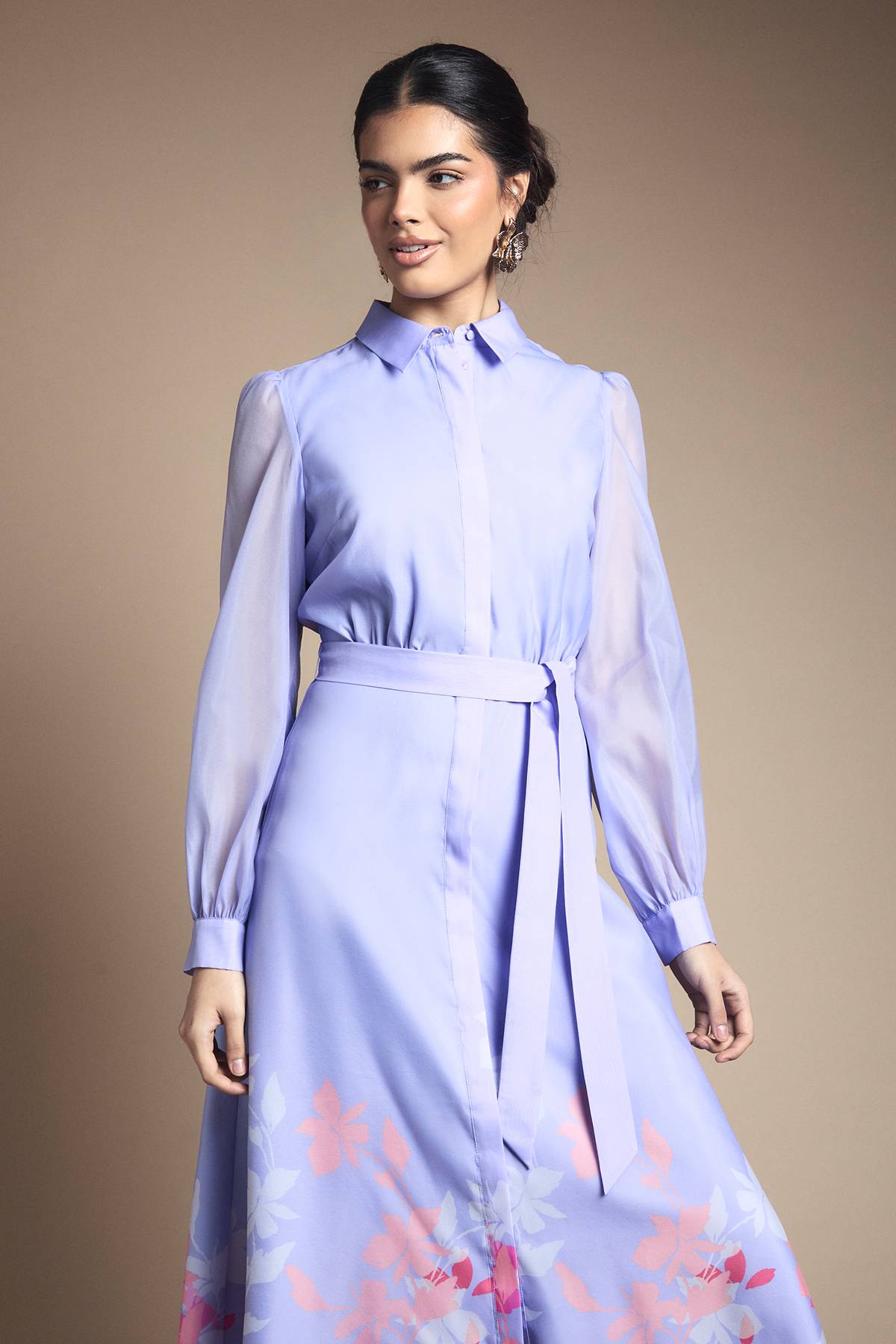 Wallis Robe Chemise À Ceinture En Organza Fleuri