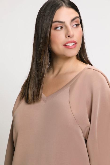 Sweatkleid, Zierfalten, V-Ausschnitt, 3/4-Arm