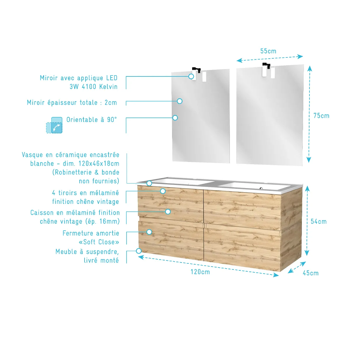 AURLANE Meuble salle de bain 120 cm