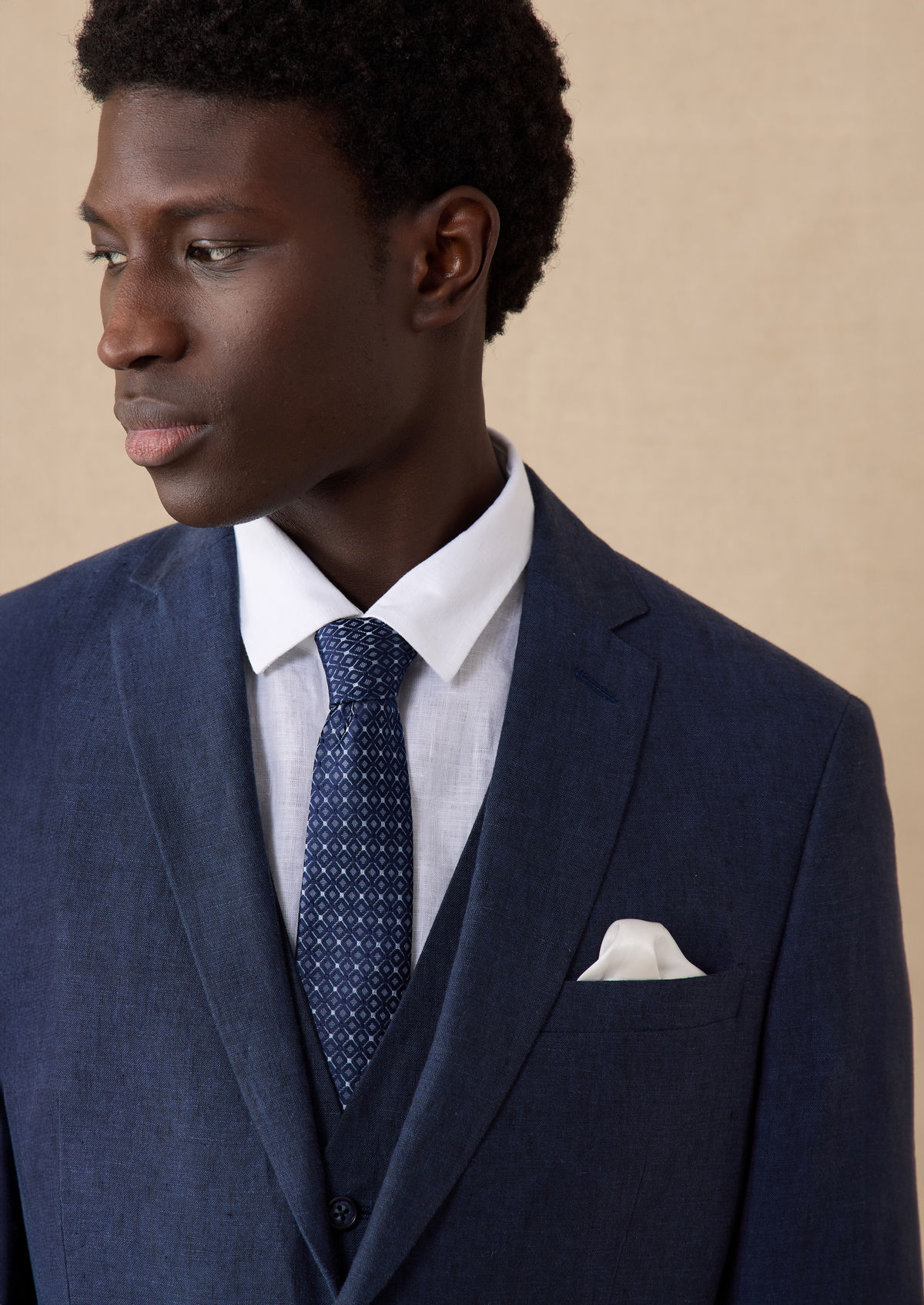 Veste coordonnable Slim en lin uni bleu indigo