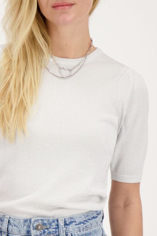 Zilverkleurige lurex top met korte mouwen