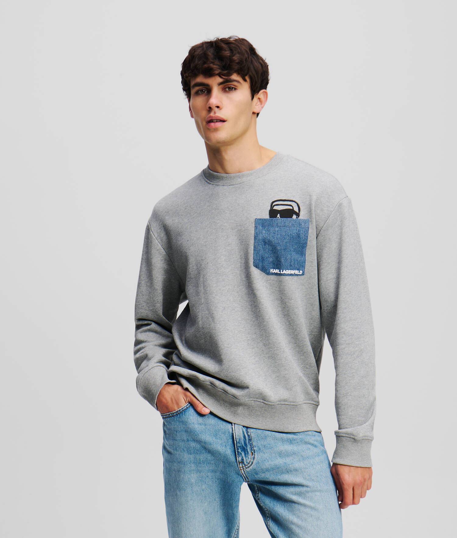 SWEAT-SHIRT À POCHE EN JEAN IKON - Gris Chiné Clair