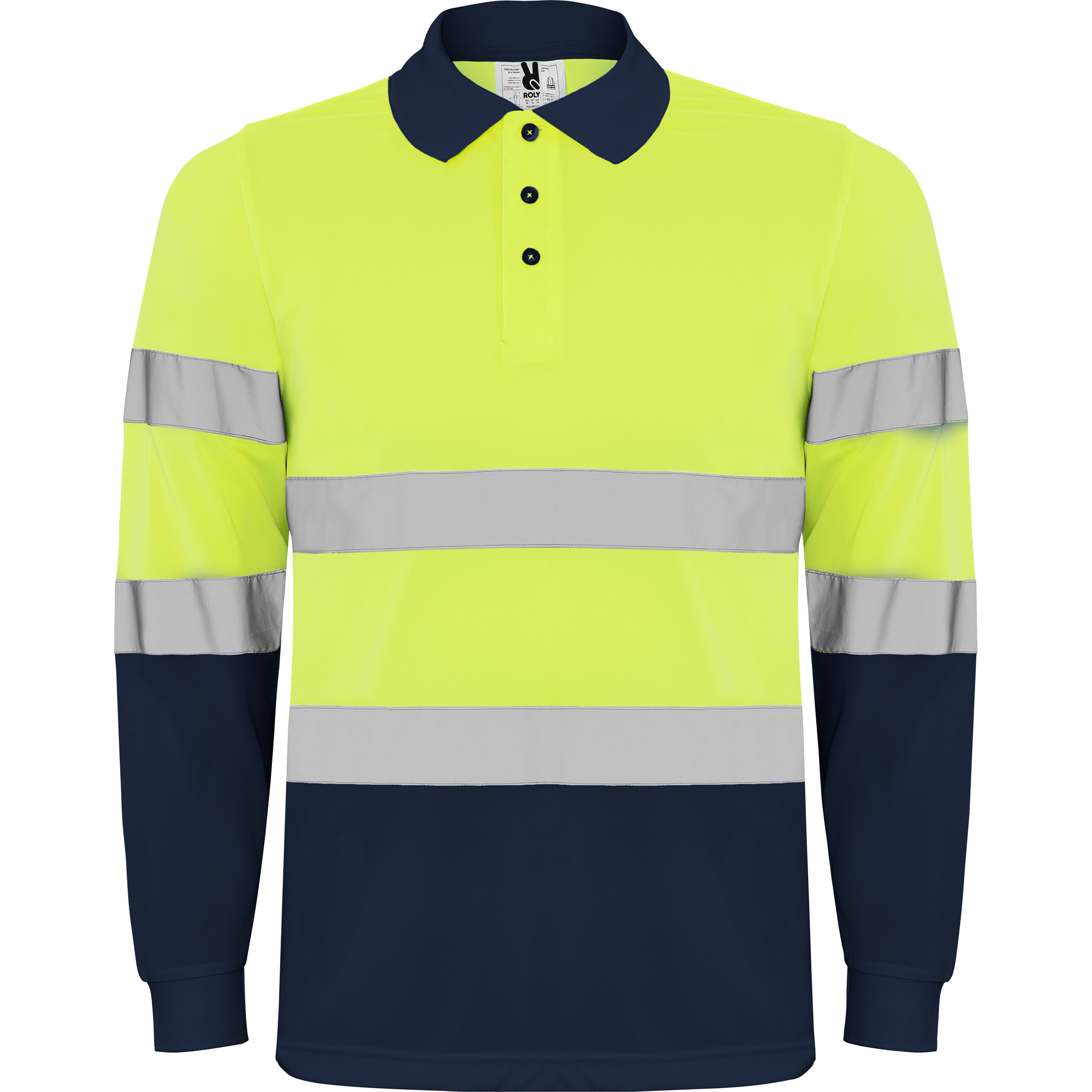 Roly HV9306 - POLARIS L/S Polo technique manches longue haute visibilité avec deux bandes refléchissantes sur manches