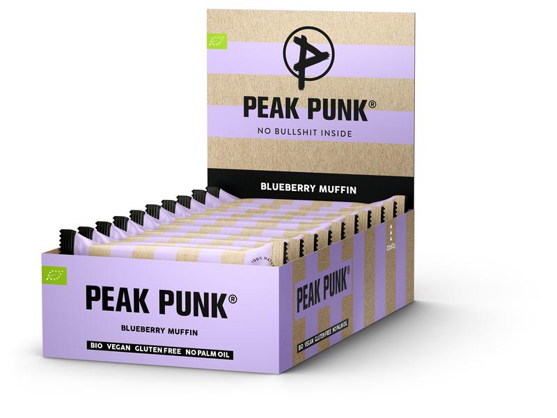 PEAK PUNK Bio Oat Flapjack – Blueberry Muffin 12 x 60 g Biologisch zertifizierter Riegel mit Blaubeergeschmack