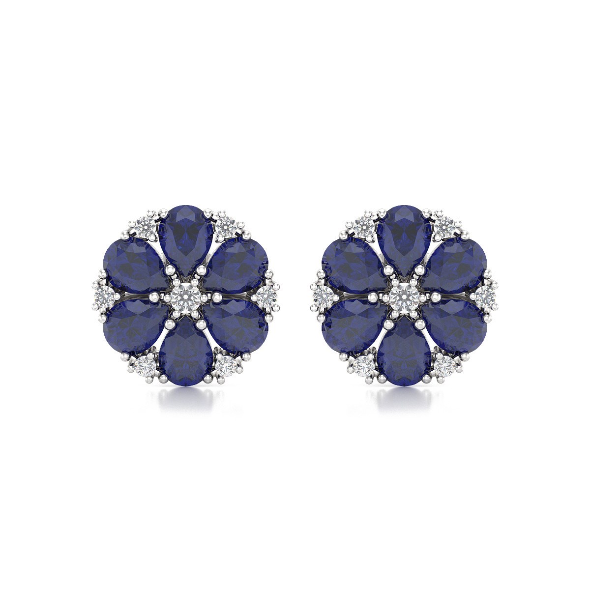 Boucles d'oreilles ADEN Or 585 Blanc Saphir et Diamant 2.74grs