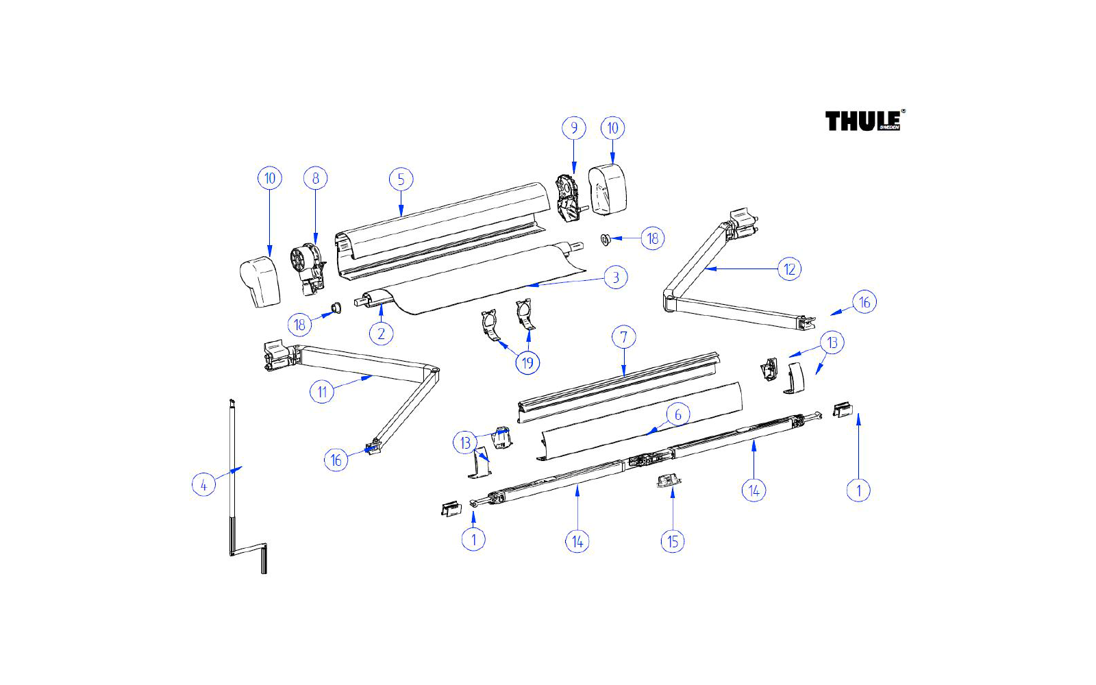 Thule Gehäuse für Markise Omnistor 5102 / VW 2,6 Meter - Farbe Grau Thule Ersatzteilnummer 1500601689