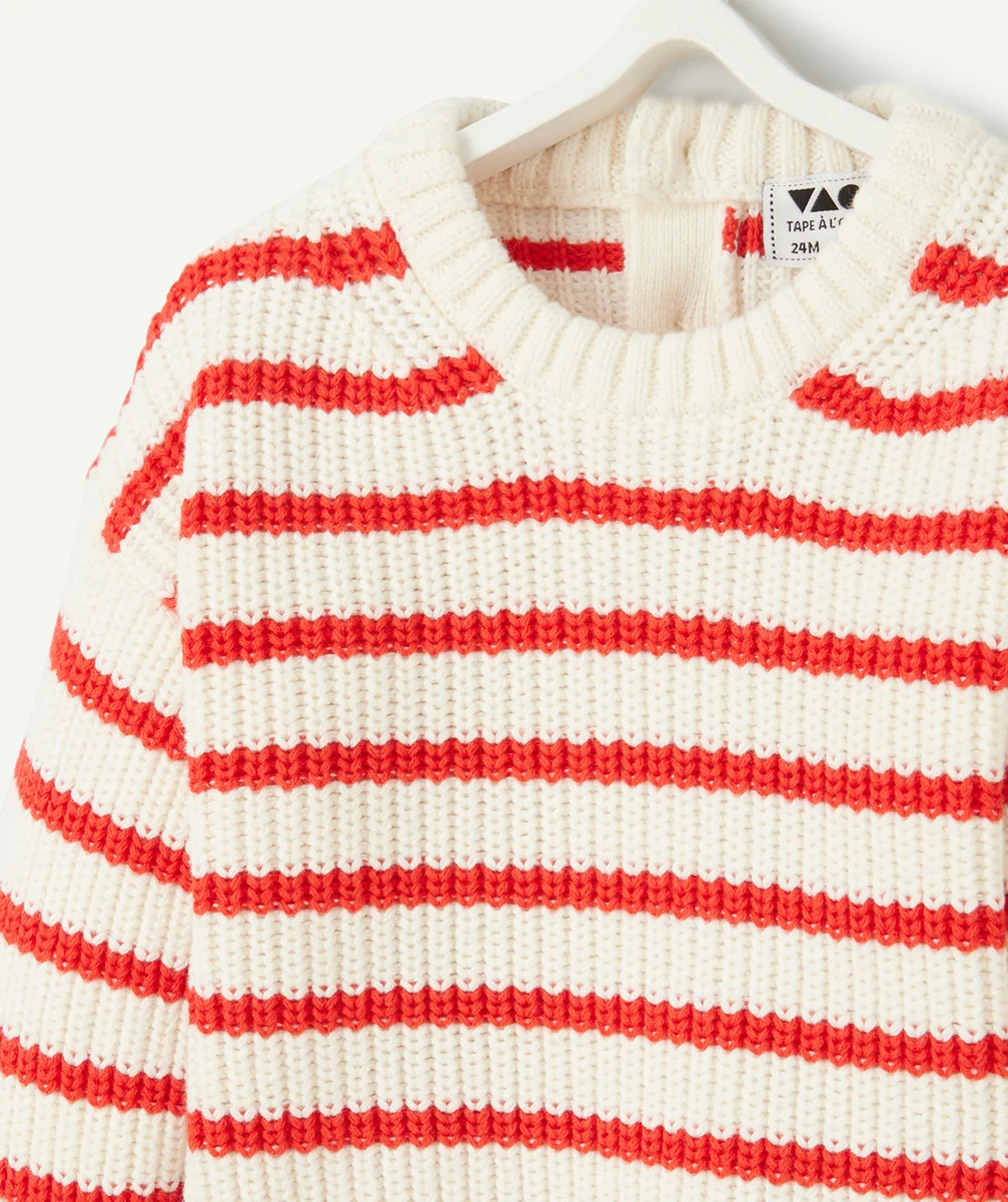 PULL EN TRICOT BÉBÉ GARÇON EN COTON BIO AVEC RAYURES ROUGE
