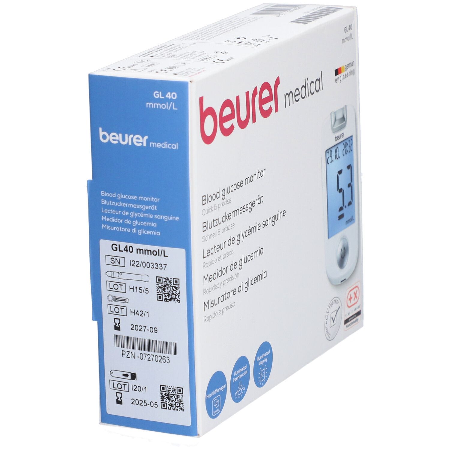 BEURER GL40 Blutzuckermessgerät mmol/l codefree