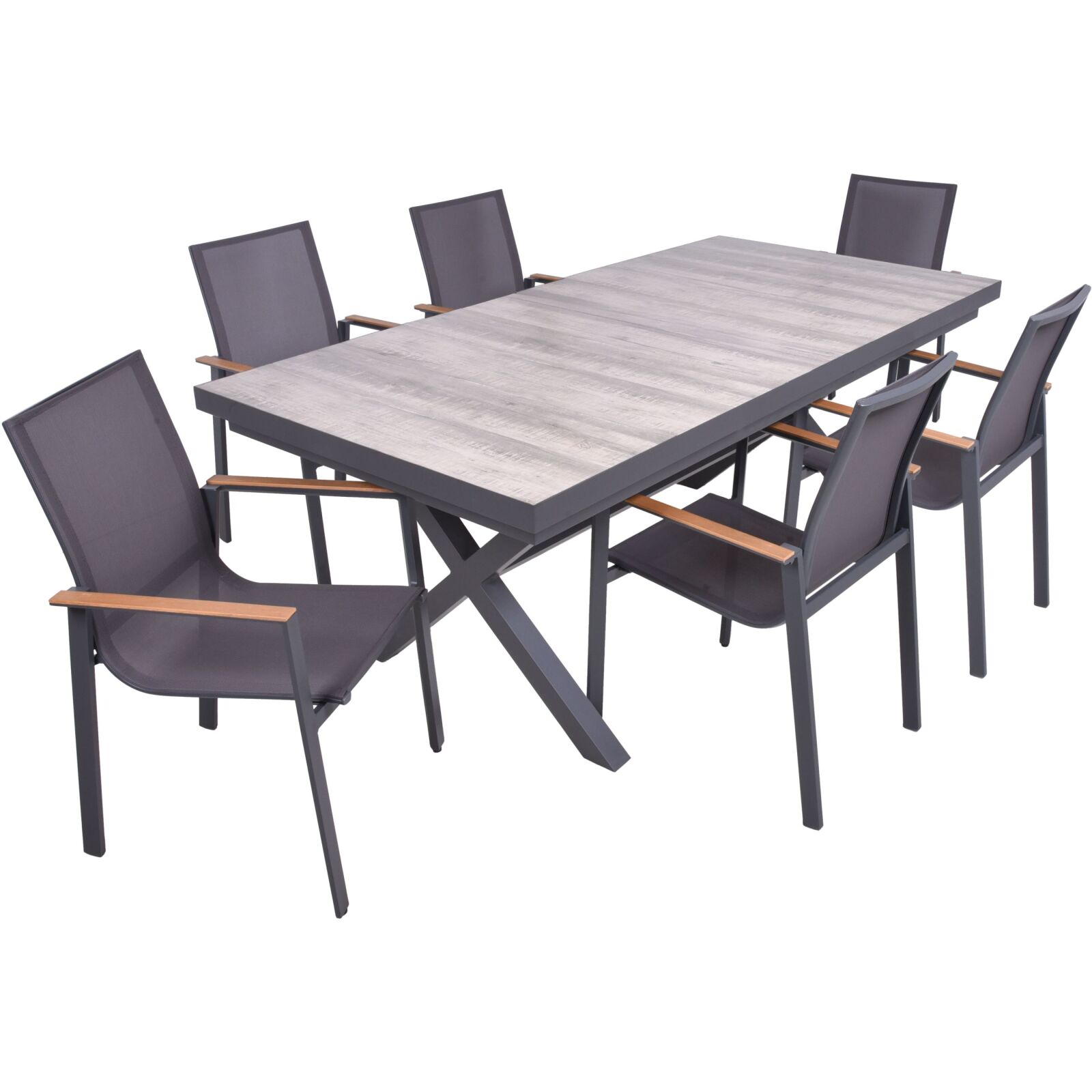 Tischgruppe RANA/SILEA - dunkelgrau - hellbraun - Teak - Aluminium