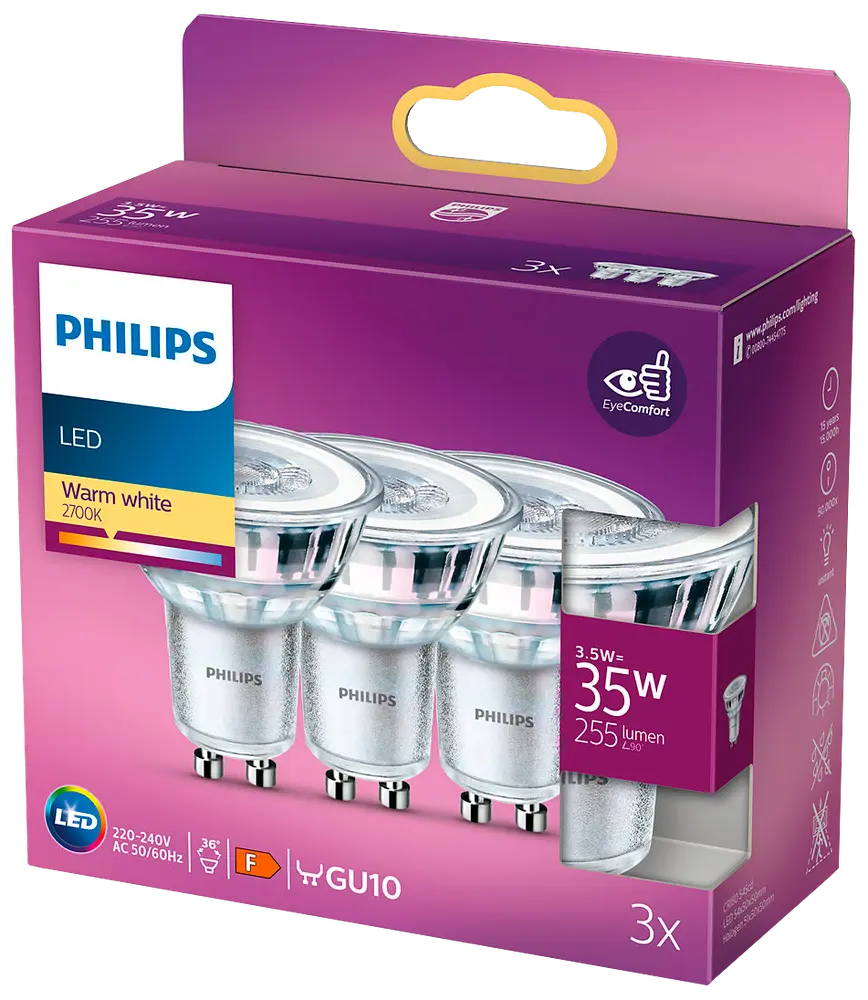 PHILIPS Spot 3,5W GU10 3-pak