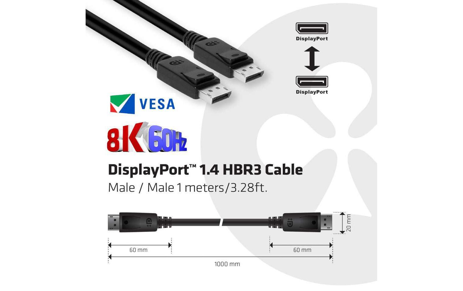 Kabel HBR3 DisplayPort 1.4 - DisplayPort, 1 mDisplayPort 1.4 HBR3 8K60Hz Kabel, Stecker/Stecker