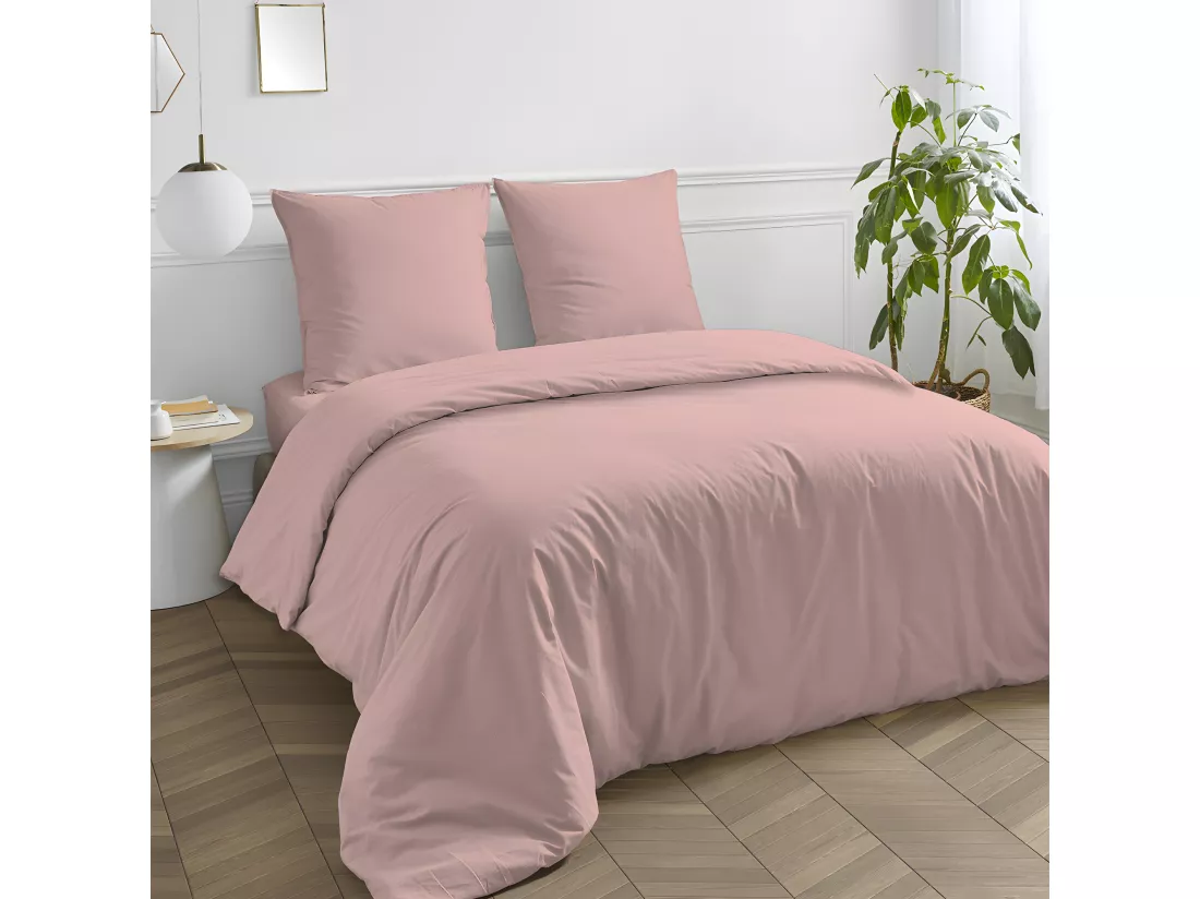 Drap housse en coton 57 fils uni bonnet 25cm rose 140x190cm