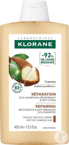 Klorane Cupuaçu- Réparation Cica-Shampoing Régénérant & Anti-Casse Cheveux Très Secs/Abîmés 400ml