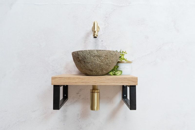 Saniclear - Baru - Fonteinset - Eiken Plank - Rivierstenen Waskom - Gouden Kraan