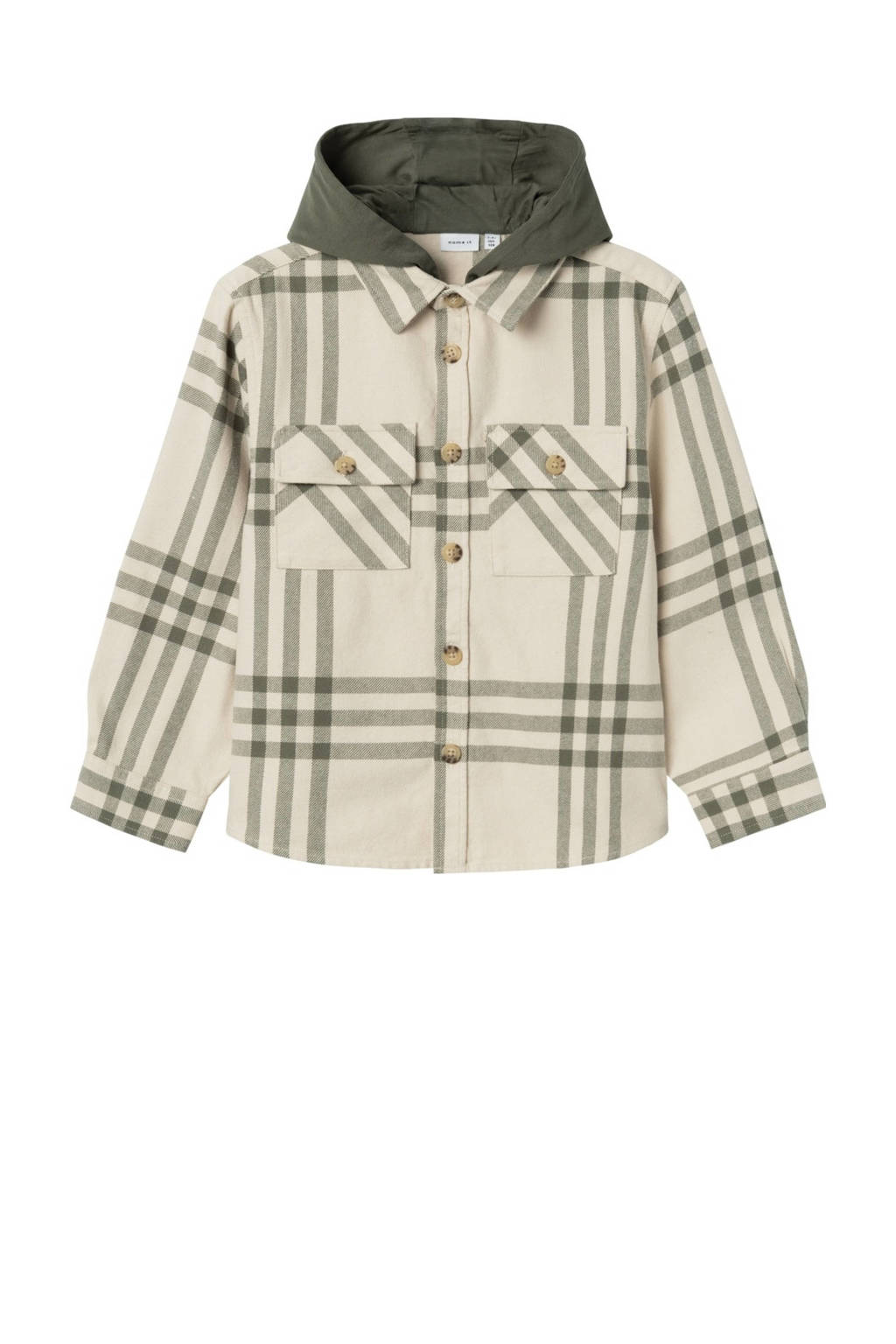 NAME IT overshirt NKMOSOM met capuchon beige/groen
