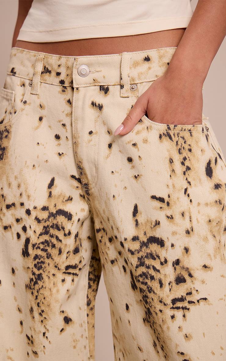 Beige Jean Large Slouchy Imprimé Léopard Des Neiges
