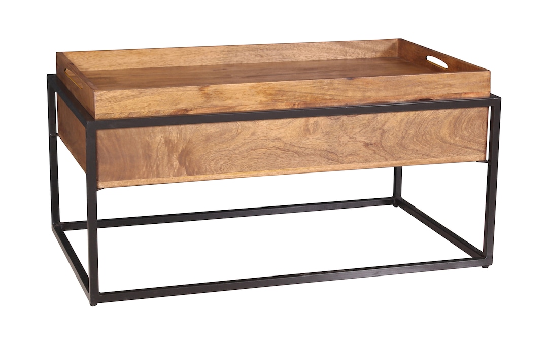 Couchtisch 100x47x60 cm Akazie/Altmetall Braun/Schwarz