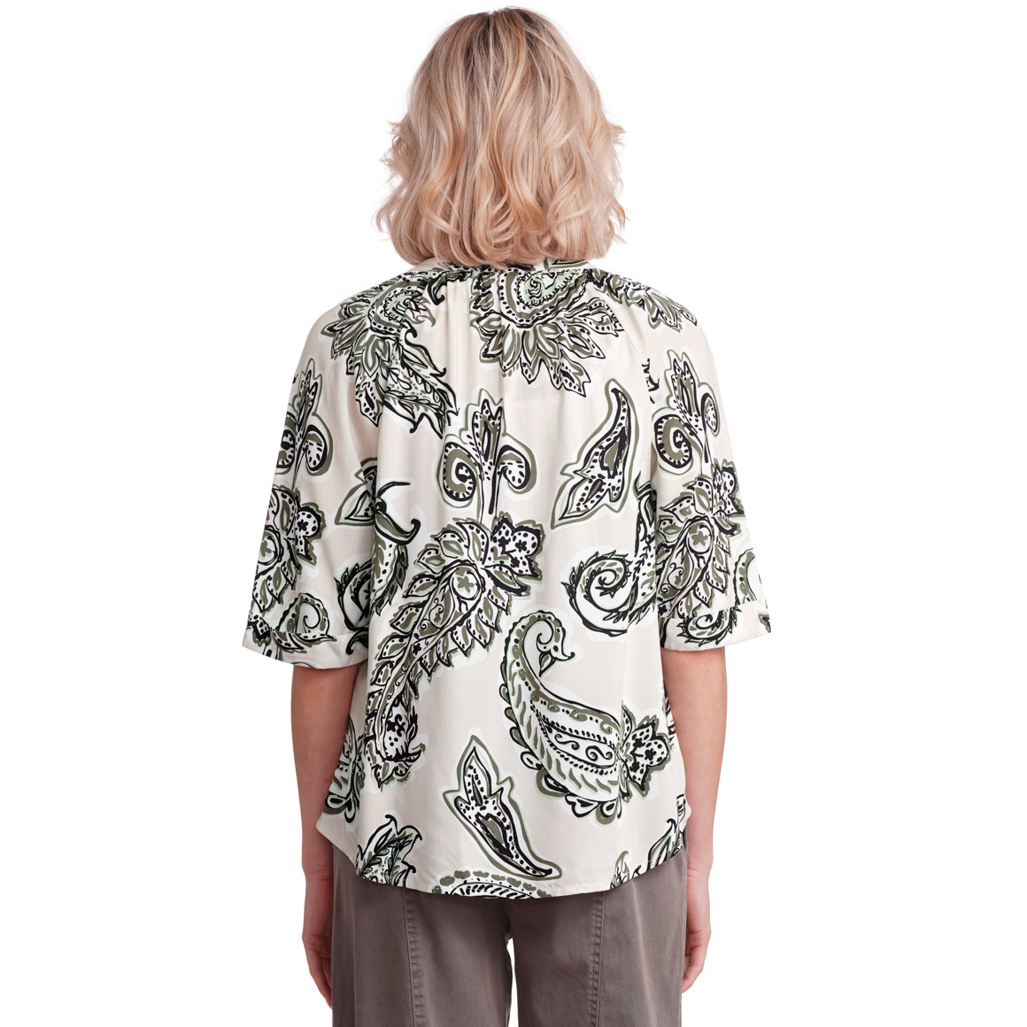 Gina Collection Damen Bluse mit Allover-Print creme / dunkelgrün