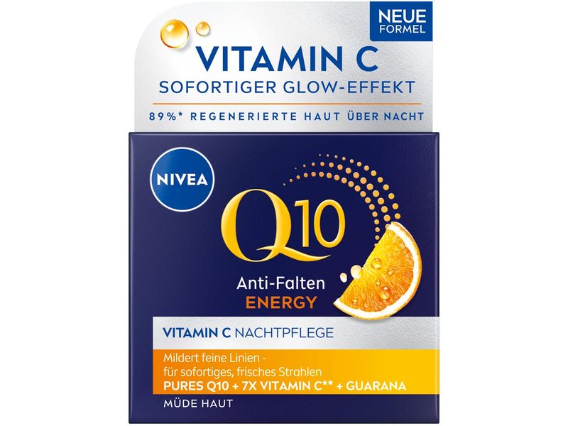 NIVEA Nachtcrème Q10 Energy Anti-Falten 50 ml Regenerierende Nachtpflege für einen strahlenden Teint und weniger Falten