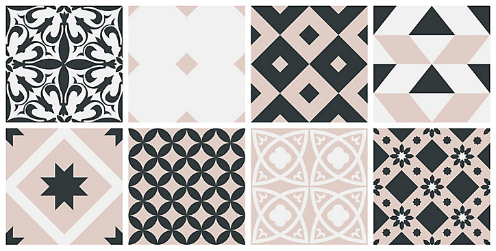 Lot 8 carreaux adhésifs décoratifs Vinyl Way Bahia Dada Art effet carreau de ciment noir & blanc L.20 x L.20 cm x ep.1,3 mm