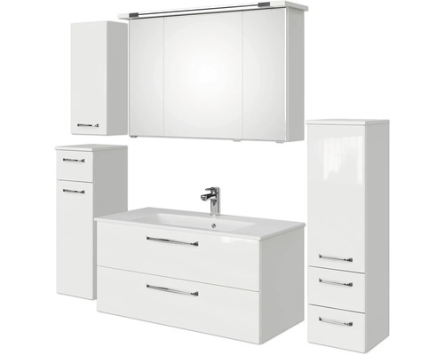 Pelipal Kumba badkamermeubelset (B x H x D 167 x 200 x 50 cm), witte glanzende fronten, 5-delige set inclusief witte mineraalstenen wastafel, halfhoge kast, onderkast en bovenkast (99.1070125093)