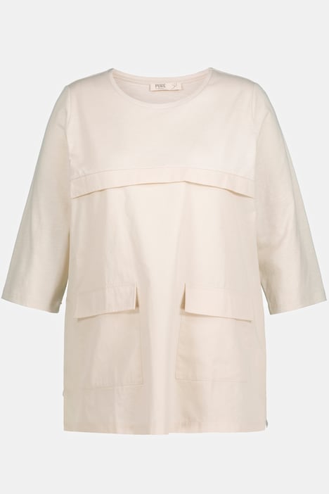Shirt, Taschen, Rundhals, 3/4-Arm, Biobaumwolle